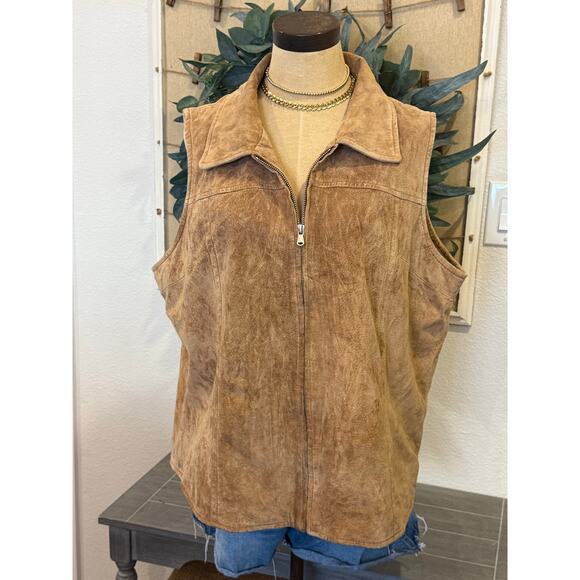 ST. JOHN"S BAY Suede Vest Top Jacket Brown Tan Zip Women size 18 Vintage - Picture 3 of 9